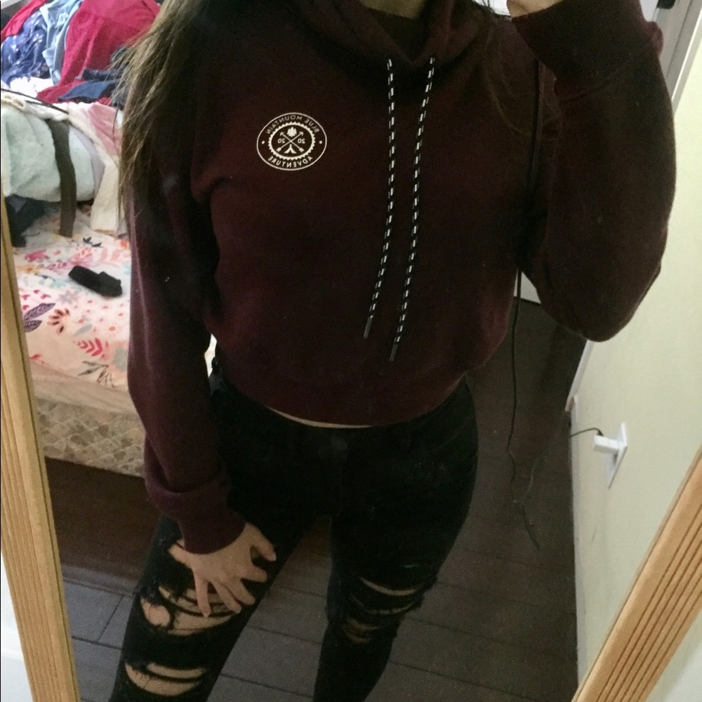Garage Maroon Cropped Hoodie